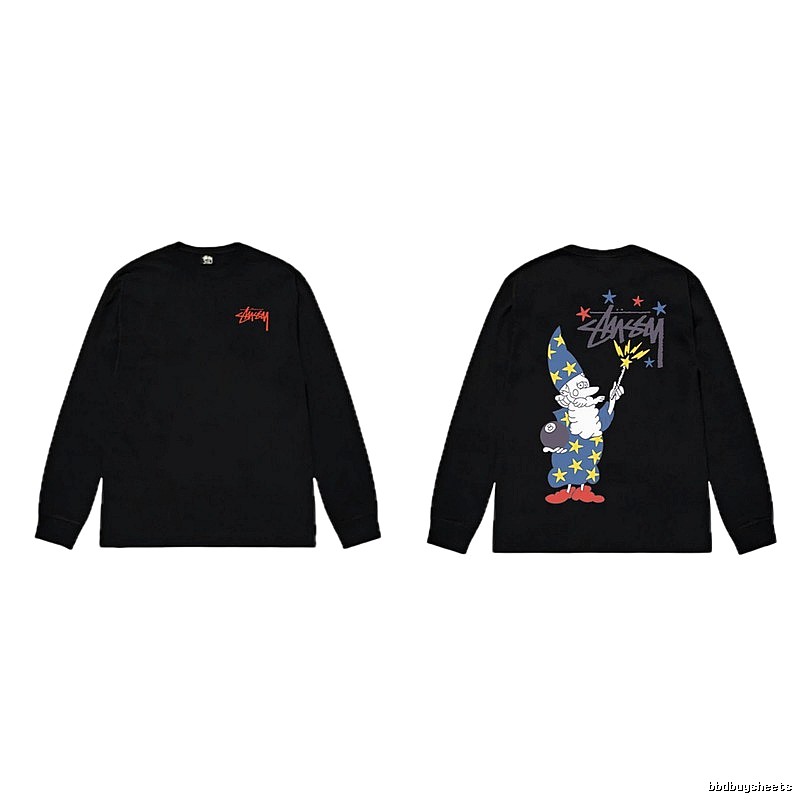 Stussy cartoon fun style black long-sleeved shirt