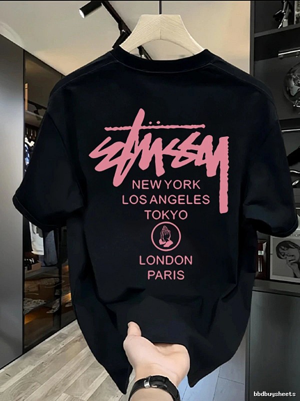 Stussy Casual Graphic T-shirt White Pink Stussy for Streetwear Looks