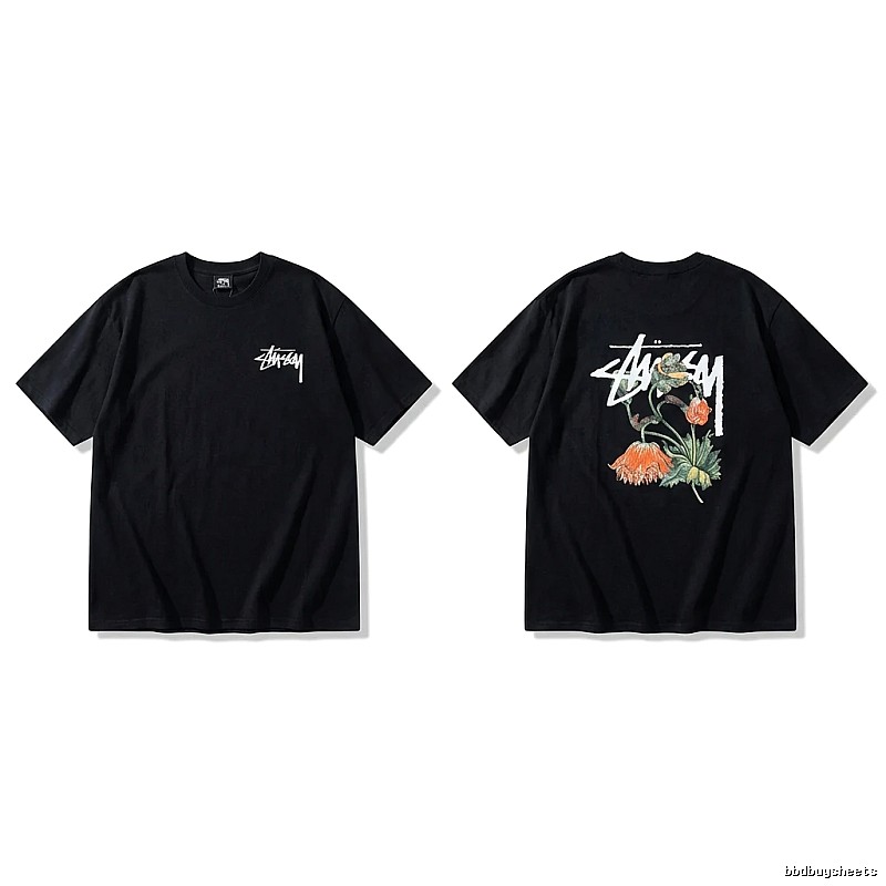 Stussy floral-style black T-shirt