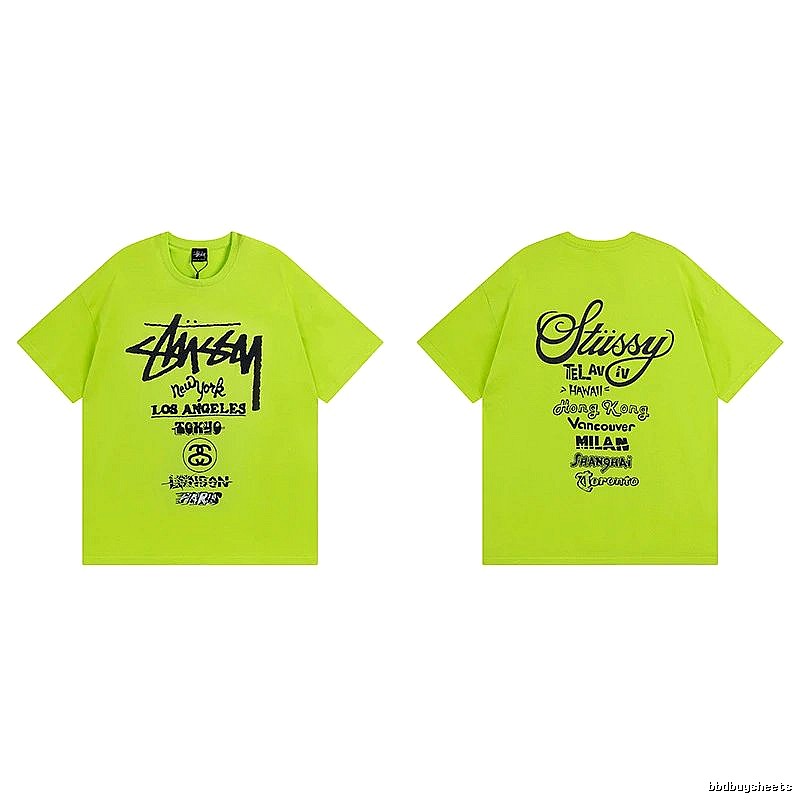 Stussy Fluorescent Green Spider Graphic T-Shirt Soft Neutral Logo
