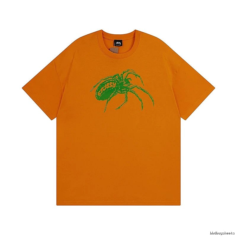 Stussy Orange Spider Graphic T-Shirt Streetwear Look Logo