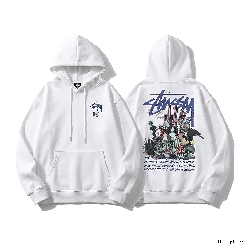 Stussy-printed trendy white hoodie