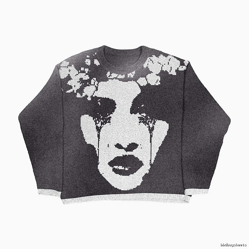 Summer Anime graphic sweater Black Knit Top with Clean Finish