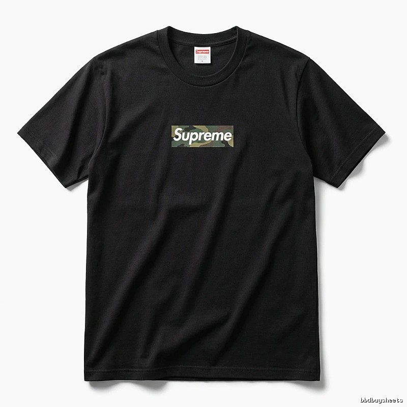Supreme camouflage-style black T-shirt
