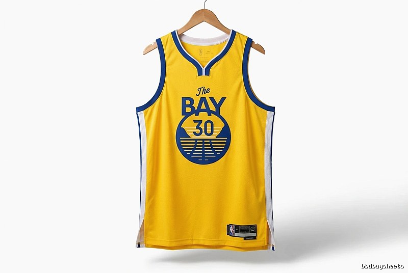 The Bay series yellow and blue jersey of Curry.