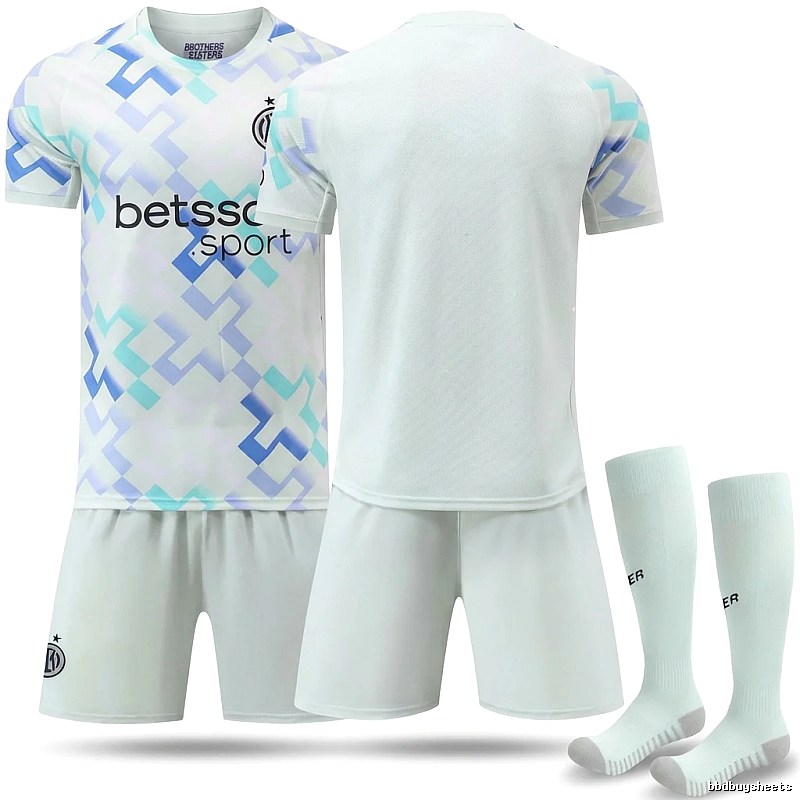 The geometric-style white jersey of Inter Milan.