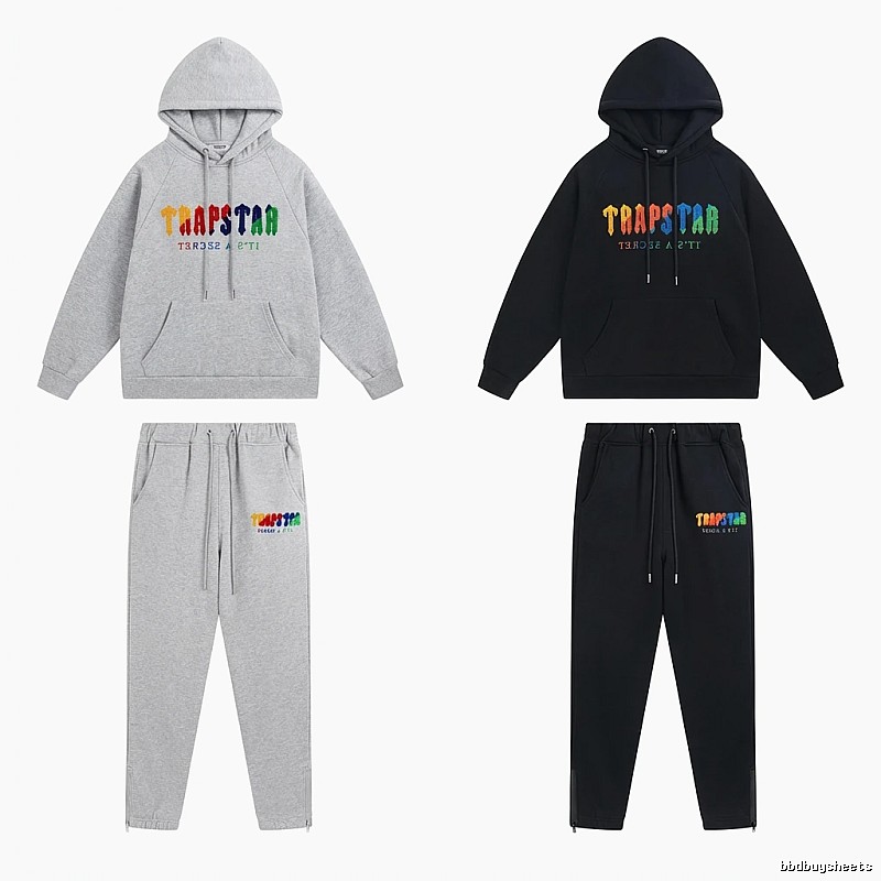 Trapstar Rainbow Wind Grey/Black Hooded Set