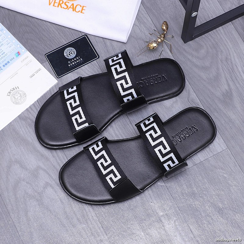 Versace Greek Key Light Luxury Style Black Slides