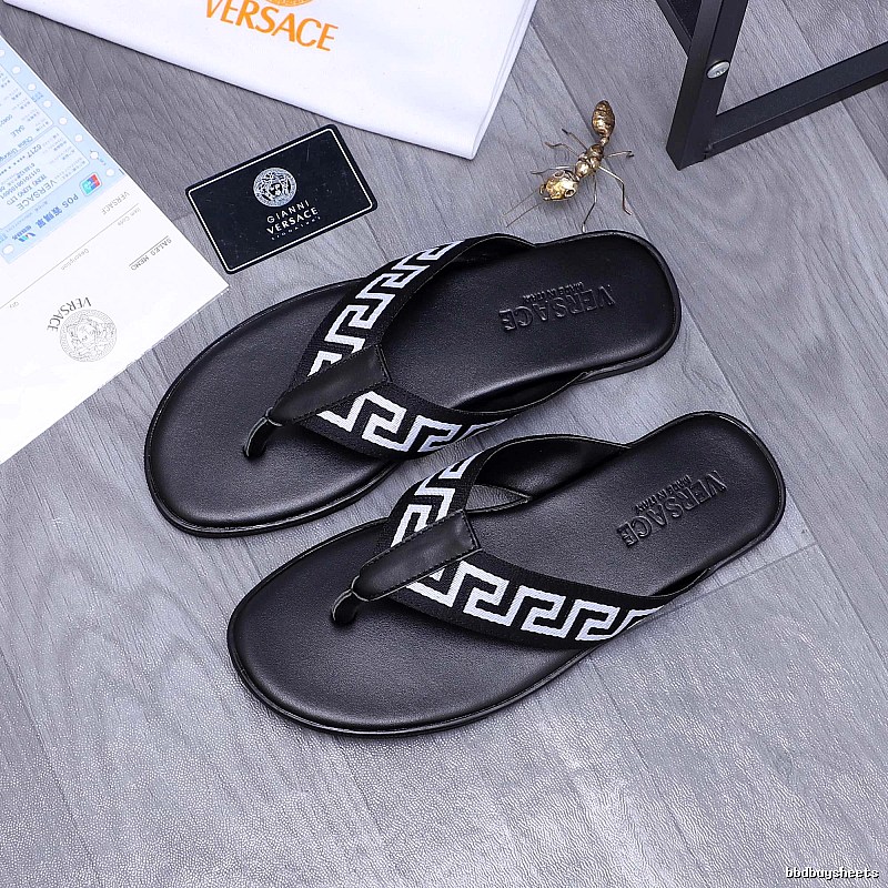 Versace Greek Key Trendy Style Black Flip-Flops