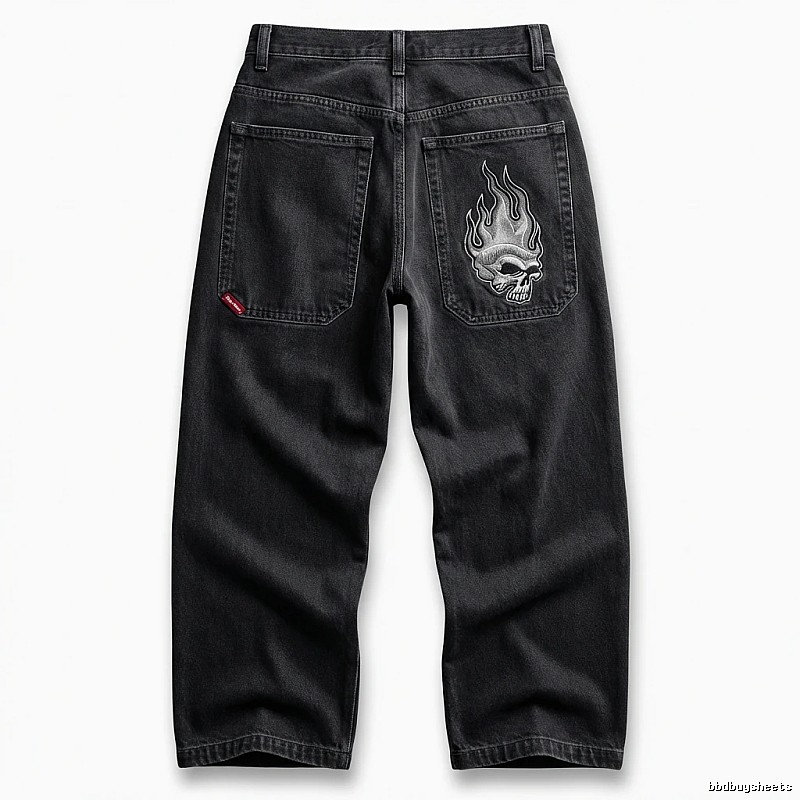 Y2K Fear of God Flame Black Denim Shorts